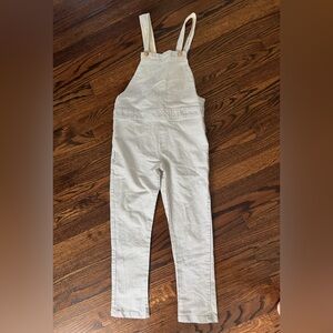 NEW Búho Organic Striped Cream/Blue Striped Overalls Kids Sz 10
